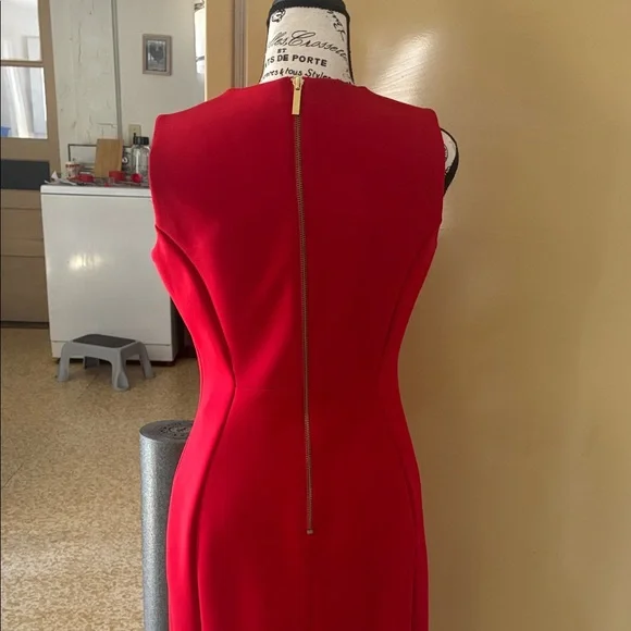 Calvin Klein Red Sleeveless Midi Sheath Dress - Picture 5 of 7